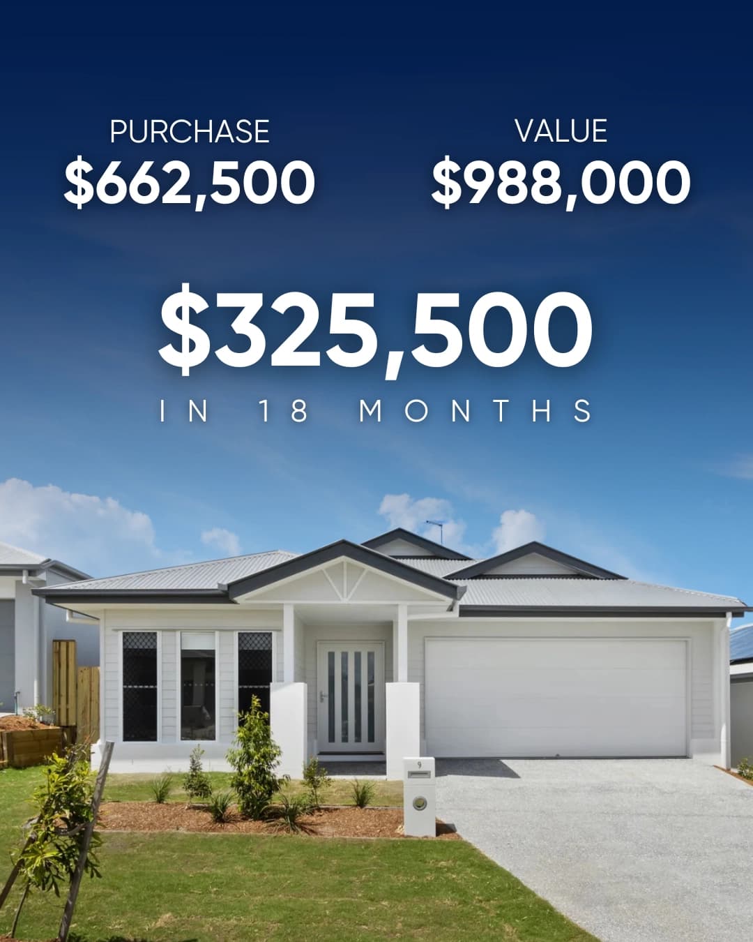 Modern investment property purchased for $662,500 and valued at $988,000 after 18 months