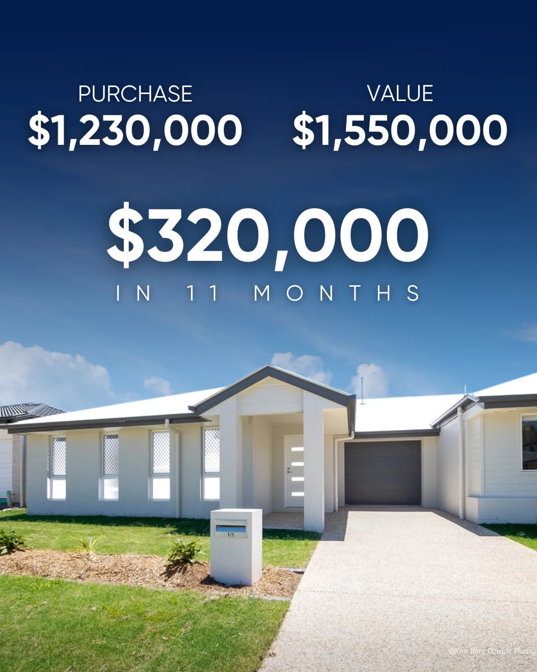 Modern investment property purchased for $1,230,000 and valued at $1,550,000 after 11 months